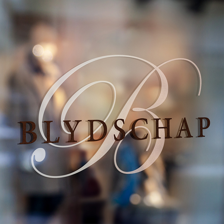 Blydschap - design example large - logo - shop front - shop window