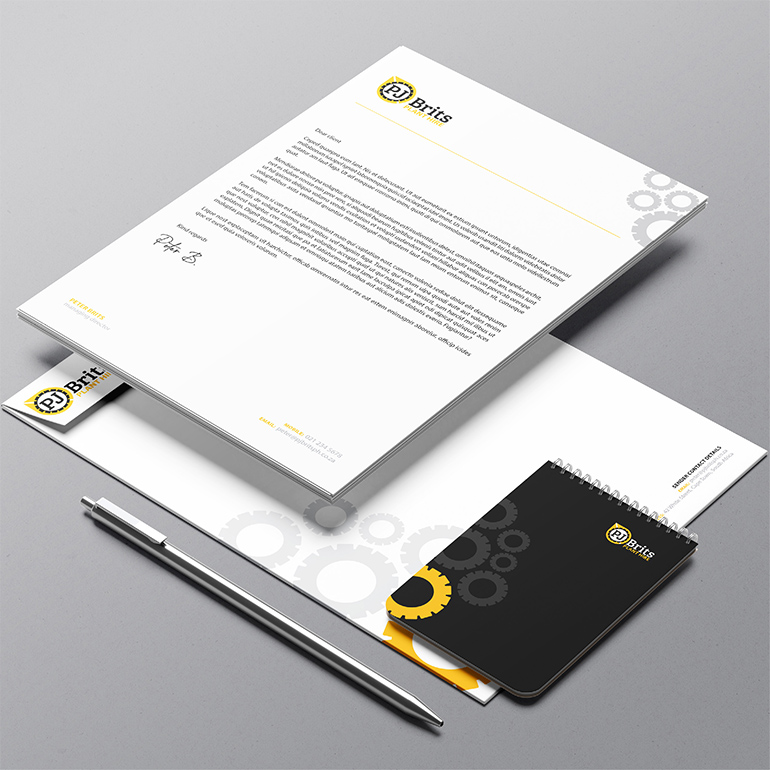 PJ Brits - design example large - logo - branding - stationery - business card - letterhead