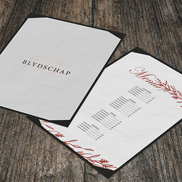 Blydschap - design example small #3 - wine list - menu