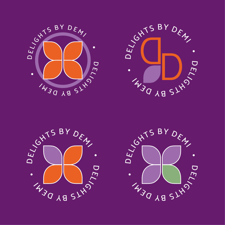 A set of logo marks for Delights by Demi, created to enhance their branding.